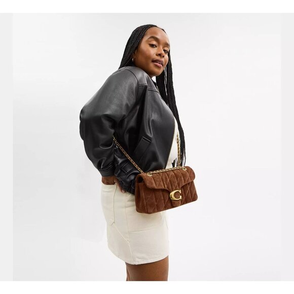 Coach Tabby Shoulder Bag 26 in Warm Brown Womens Suede Brass Hardware Purse - Picture 15 of 17